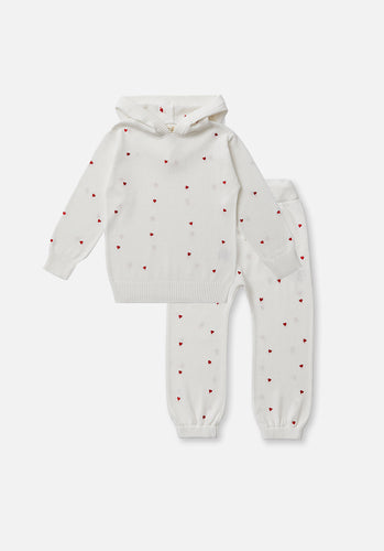 Baby Winter Set - Knitted Hoodie & Track Pants - Love Heart