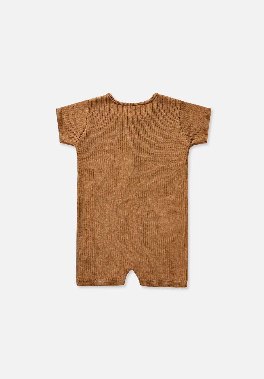 Miann &amp; Co Baby - Texture Rib Short Sleeve Bodysuit - Caramel