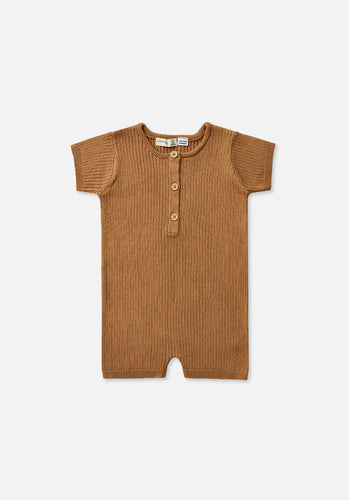 Miann & Co Baby - Texture Rib Short Sleeve Bodysuit - Caramel