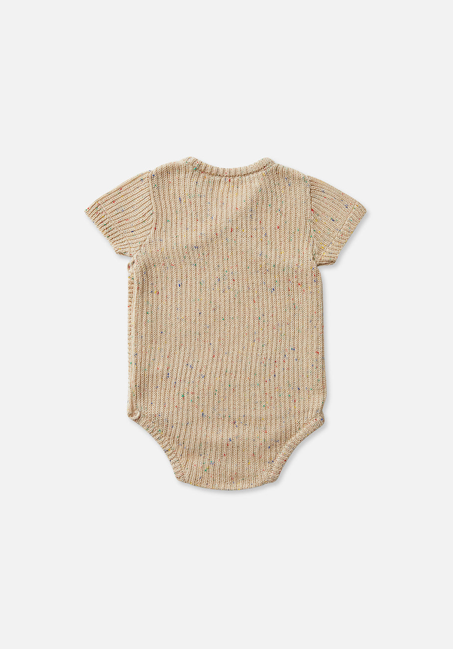 Miann &amp; Co Baby - Short Sleeve Knit Wrap Bodysuit - Fawn Speckle