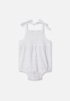 Miann & Co Baby - Tie Shoulder Shirred Bodysuit - Shell Broderie