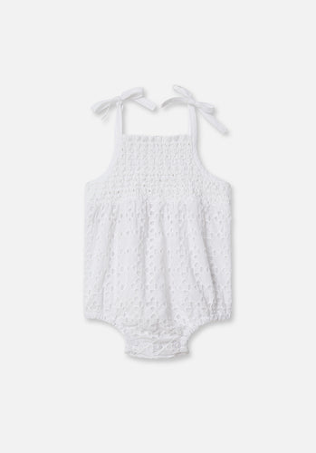 Miann & Co Baby - Tie Shoulder Shirred Bodysuit - Shell Broderie