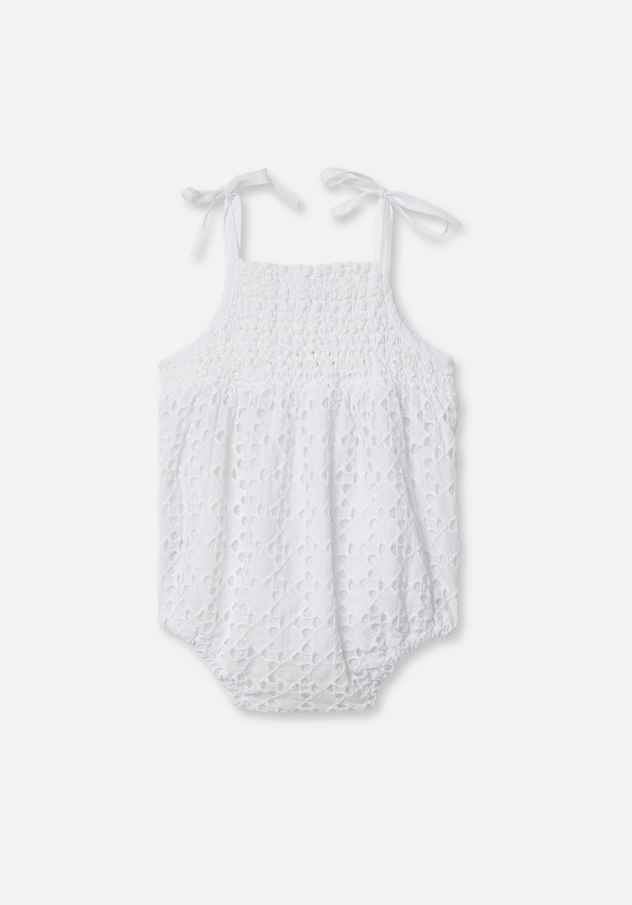 Miann &amp; Co Baby - Tie Shoulder Shirred Bodysuit - Shell Broderie