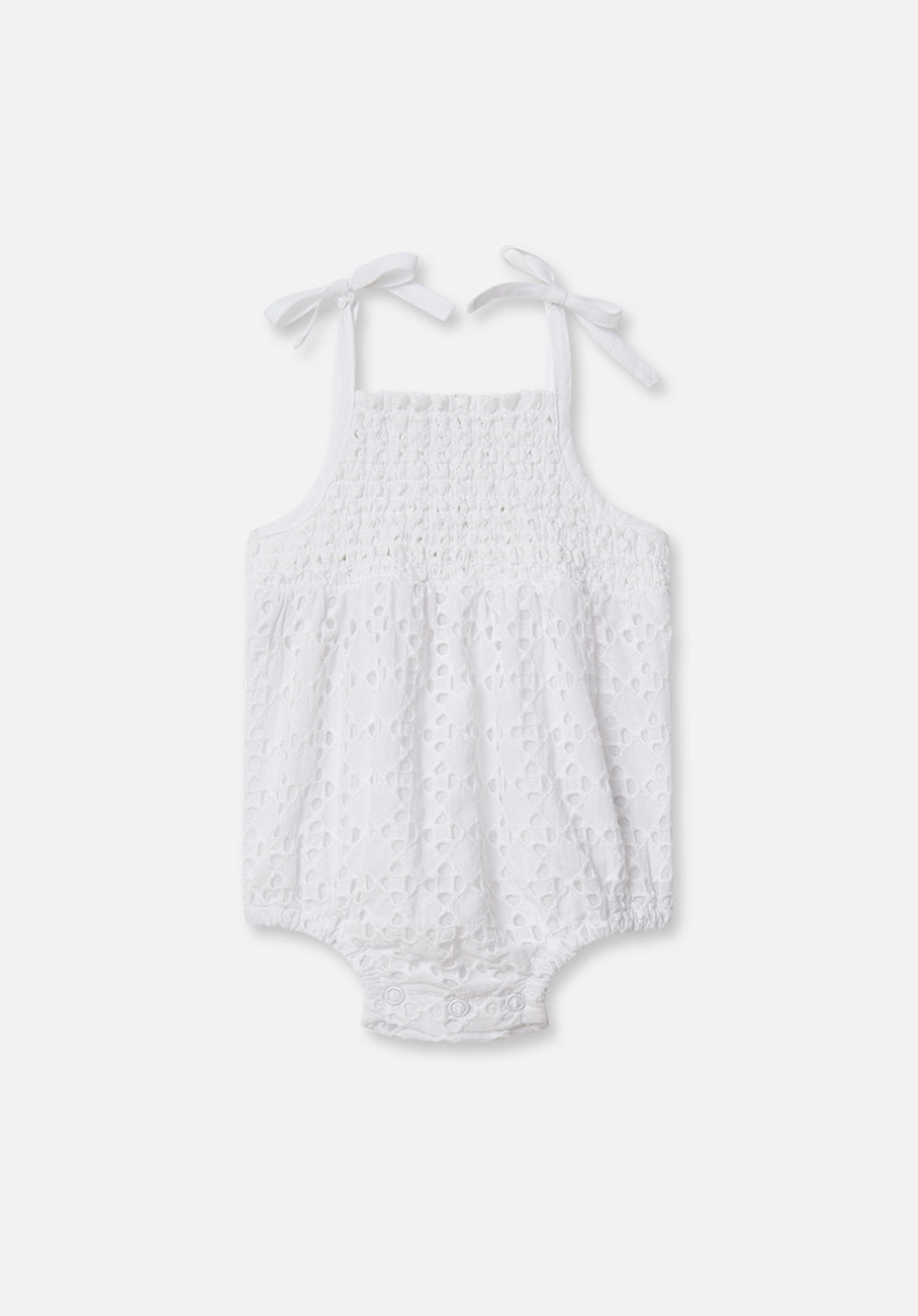 Miann &amp; Co Baby - Tie Shoulder Shirred Bodysuit - Shell Broderie