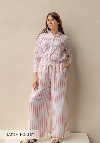 Matching Set - Bowie Long Sleeve Shirt & Anais Elasticated Waist Pant - Tomato Stripe