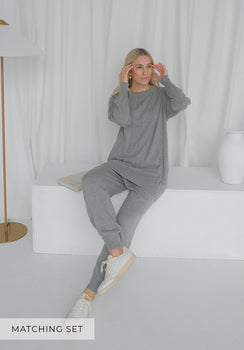 Matching Set - Long Line Front Seam Jumper & Cuff Knit Harem Pants - Charcoal