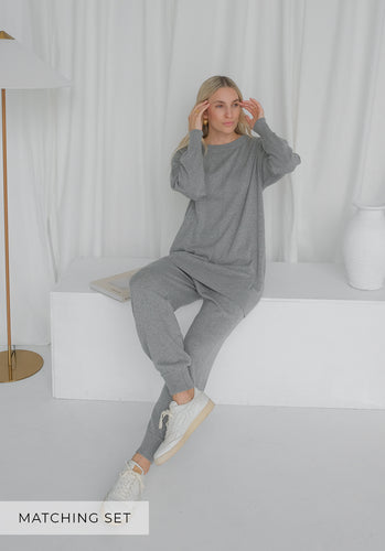 Matching Set - Long Line Front Seam Jumper & Cuff Knit Harem Pants - Charcoal