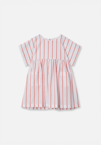 Miann & Co Kids - Short Sleeve Pocket Dress - Tomato Stripe