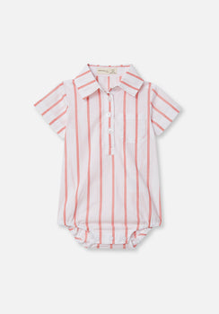 Miann & Co Baby - Short Sleeve Collared Bodysuit - Tomato Stripe