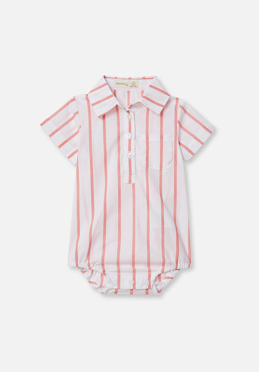 Miann &amp; Co Baby - Short Sleeve Collared Bodysuit - Tomato Stripe