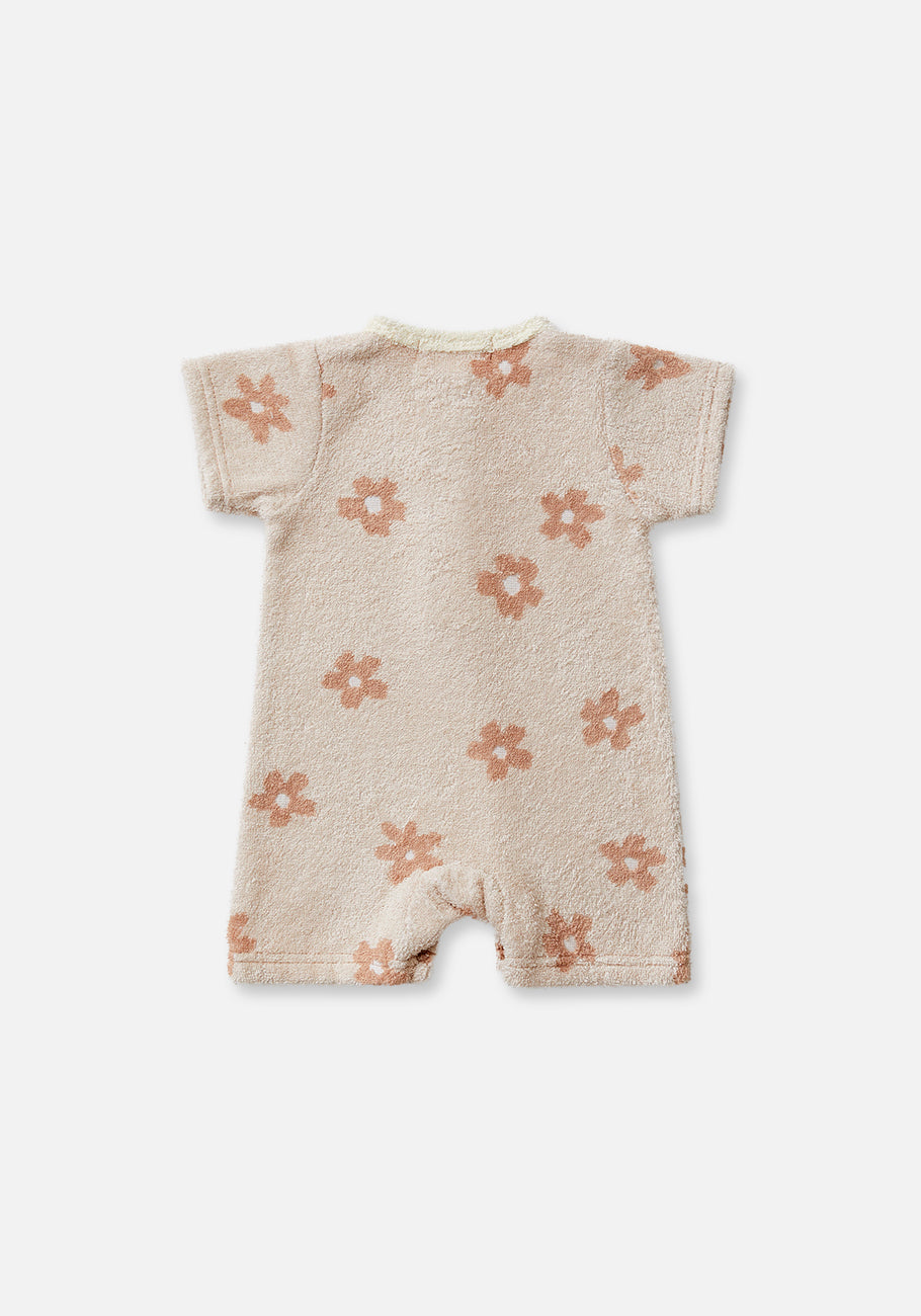 Miann &amp; Co Baby - Terry Towelling Short Sleeve Boiler Suit - Daisy Chain