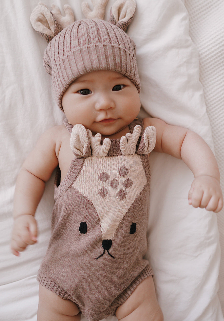 Miann &amp; Co Baby - Knitted Reindeer Bodysuit - Taupe
