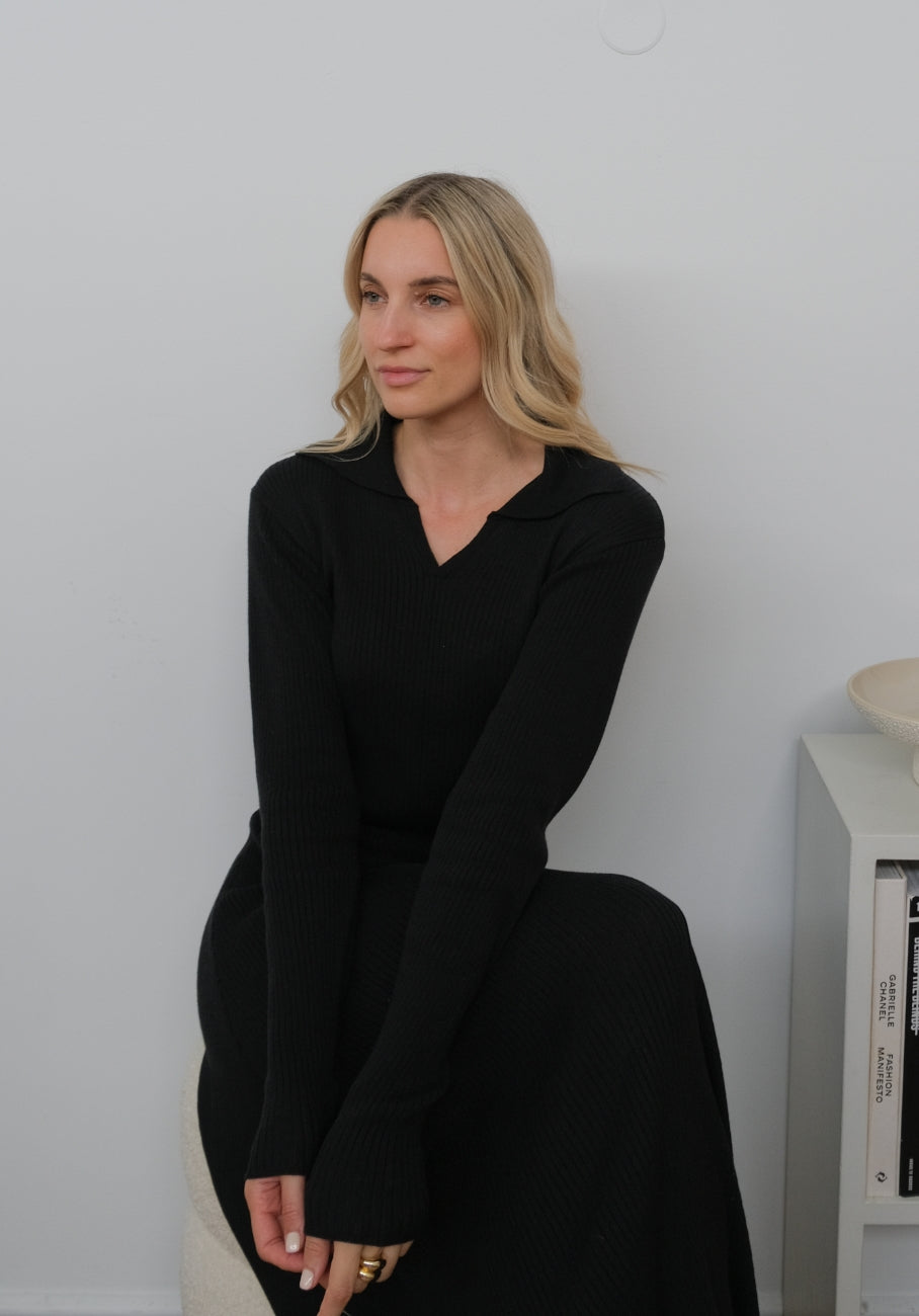 Miann &amp; Co Womens - Caitlin Long Sleeve Polo Maxi Dress - Black