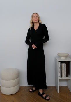 Miann & Co Womens - Caitlin Long Sleeve Polo Maxi Dress - Black