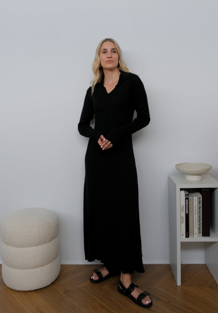 Miann &amp; Co Womens - Caitlin Long Sleeve Polo Maxi Dress - Black