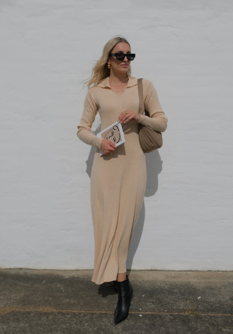 Miann &amp; Co Womens - Caitlin Long Sleeve Polo Maxi Dress - Truffle