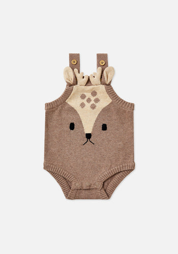 Miann & Co Baby - Knitted Reindeer Bodysuit - Taupe
