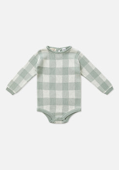 Miann & Co Baby - Long Sleeve Knit Bodysuit - Whisper Green Gingham