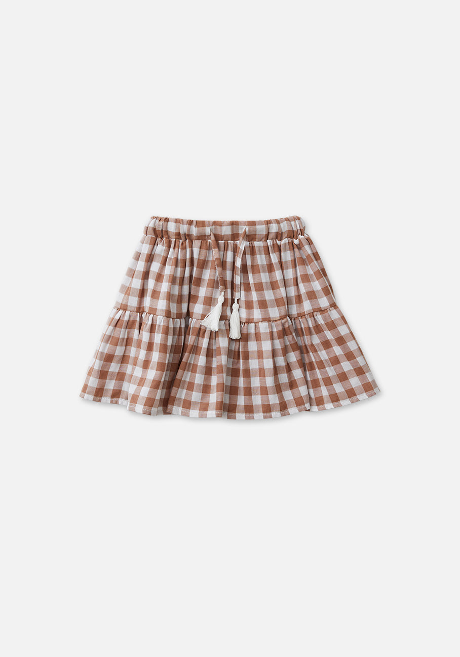 Miann &amp; Co Kids - Woven Frill Skirt - Cinnamon Gingham