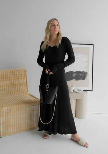 Miann & Co Womens - Tanya V-Neck Ribbed Maxi Dress - Black