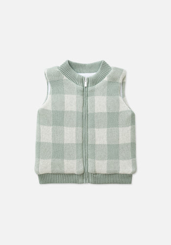 Miann & Co Baby - Quilted Puffer Vest - Whisper Green Gingham